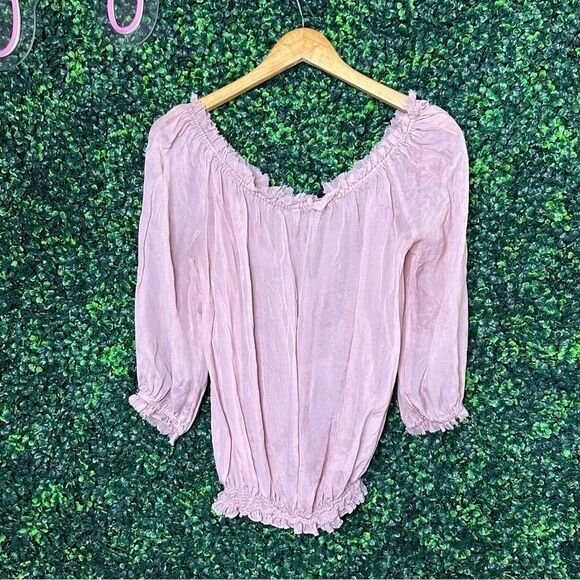 Guess by Marciano Sheer Silk Blush Boho Ruffle Top Sz S - Picture 3 of 8